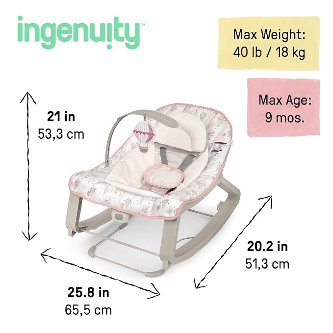 Ingenuity Keep Cozy 3-in-1 Grow with Me Vibrating Baby Bouncer, Seat & Infant to Toddler Rocker, Vibrations & Toy Bar, 0-30 Months Up to 40 lbs (Skye)