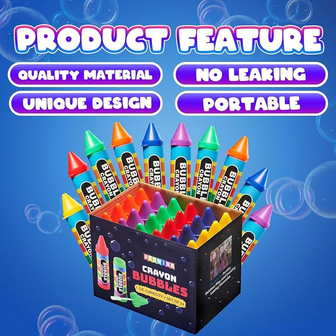 (Pack of 288) Mini Crayon Bubbles for Kids 1 Fl Oz Bulk Bubbles for Kids & Bubble Wand Bottles in Assorted Crayons Shape Colors Non-Toxic Mini Bubbles Party Favors, Outdoor Toys for Goodie Bags