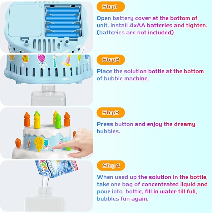 Panamalar Birthday Cake Bubble Machine, Automatic Bubble Blower for Kids Boys Girls 10000+ Bubbles Per Minute with Lights/Music/Solution, Party Cake Bubble Maker Toys for Birthday Outdoor Wedding Gift