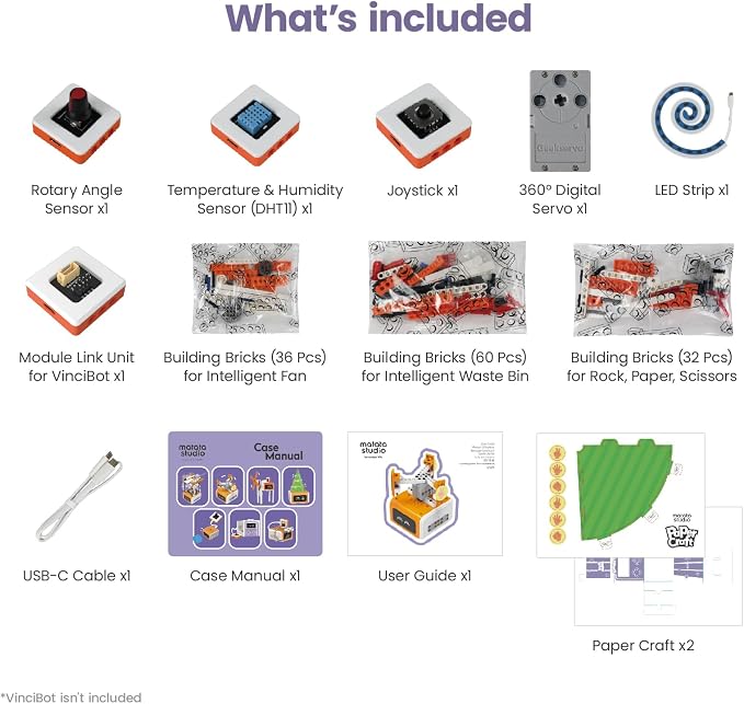 Inventor Kit for VinciBot Coding Robot, Electronic STEM Kit with programmable Module to Learn Programmable Electronic Projects for School Classroom Kids Ages 8+