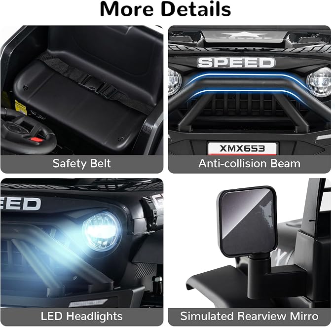 OLAKIDS 24V Ride on Car with Remote Control, Bluetooth, LED Lights, Horn, Spring Suspension, High/Low Speeds, Soft Start for Kids Aged 3+ (Black)