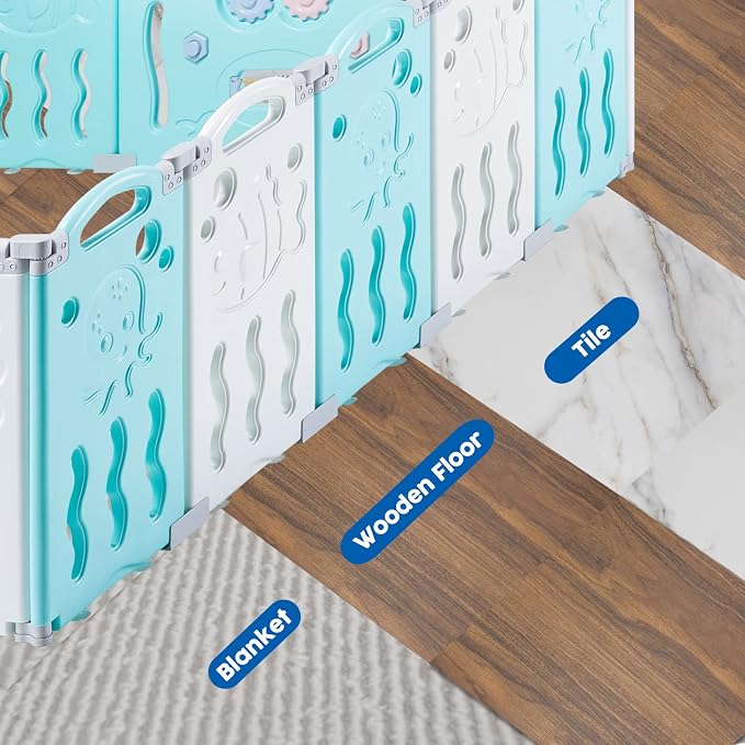 Albott 22 Panels Kids Safety Play Center Yard Baby Playpen Kids Activity Centre Indoor or Outdoor, Portable Play Yard with Gate for Babies, Infant, Toddlers Blue (20 Panels+1 Gate+ 1 Game Board)