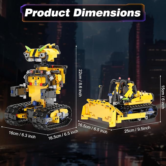 Sciencow 2-in-1 Build a Robot Kit, Remote & APP Controlled Robotic Building Blocks Toys STEM Projects for Kids Ages 8 9 10 11 12 13 14,Chirstmas Birthday Gift for Boys (RC Bulldozer)