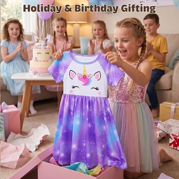 Play Tailor Doll and Girl Matching Nightgown Unicorn Outfit Pajamas Night Dress for Girls and 18" Dolls Clothes