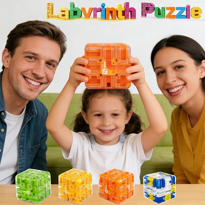 Puzzle Maze Cube for Adults & Kids, 3D Labyrinth Magic Brain Teaser Game, Educational Sensory Learning Toys Birthday Gift for 5 6 7 8 12+ Years Old Boys Girls(Orange)
