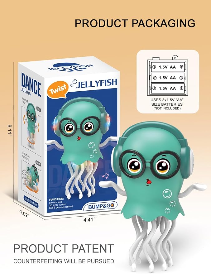Dancing Jellydancer Baby Toy, Crawling Dancing Walking Jellydancer Tummy Time Toy 3 4 5 6 7 8 9 10 11 12 Babies, Fidget Toy Magic Loud Music Crawling Toys for Girl Kids Boy Birthday Gifts
