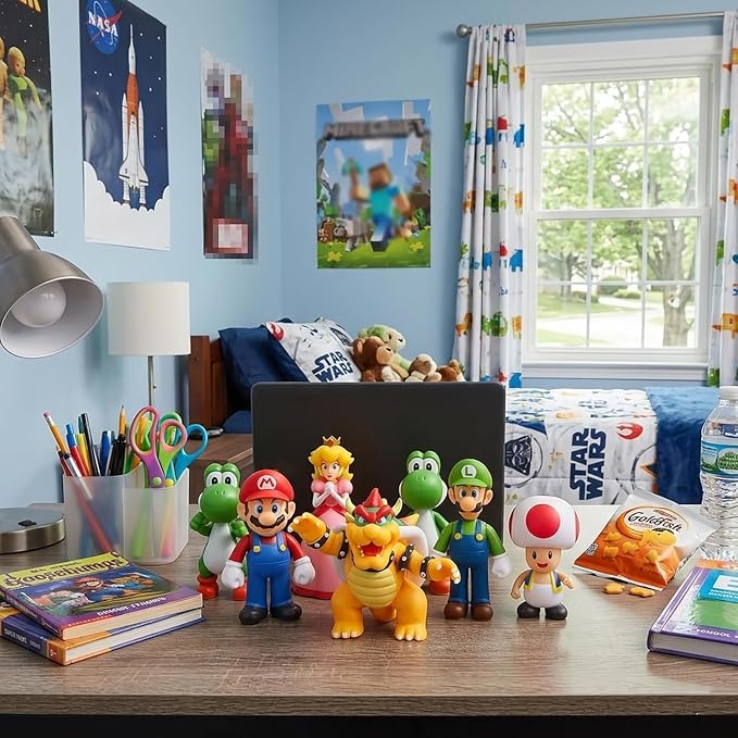 Mario Action Figures Set, 6 Inch Cartoon Character Figures Toys, Classic Plumber Bros Collectible Figurines Set for Display, Cake Toppers, Gift Ideas