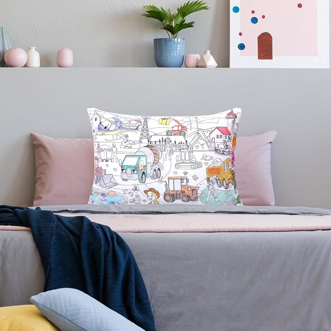 Mindsoft Coloring Craft Coloring Pillowcase Pillowcase with 12 Pcs Markers Pens for Decoration Supplies Craft, 28.7 x 19.7 Inch (Construction)