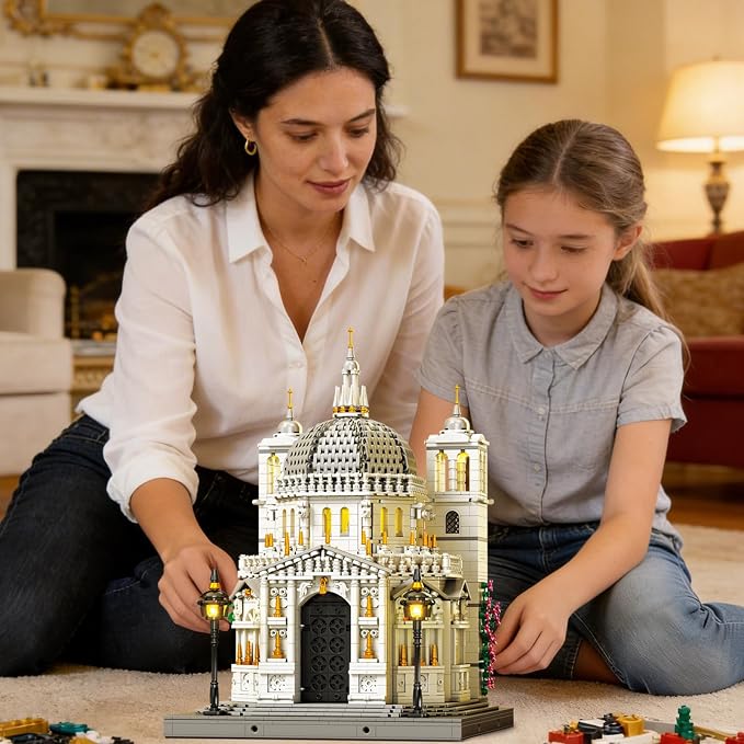Reobrix Venice Church Building Block Sets for Adults with Lights 55014, Landmark Architecture Venice Santa Maria Della Salute Church Model, Collectible Italy Landmark Building Toy for Adullt (4270PCS)