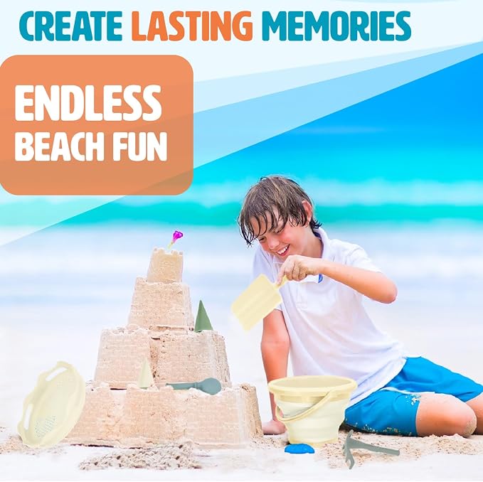 7-in-1 Compact Beach Toy Set – Space-Saving Sand Toy Play Kit for Kids-Beige
