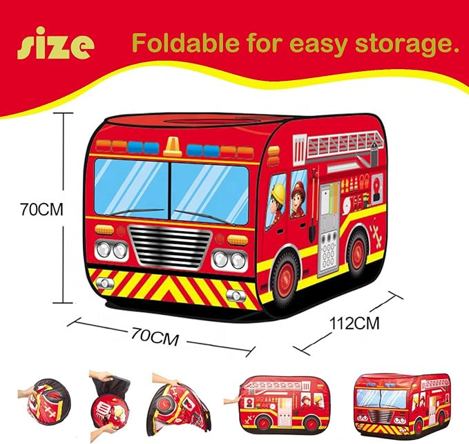 Pop Up Tent Kids: Fire Truck Tent, Pop - Up Playhouse Toy Suitable, Playhouse Toy Play Tents for Kids Aged 3+ Years Old Boys and Girls(Fire Truck)
