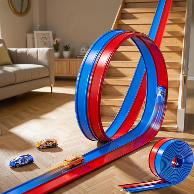 15 Ft Flexible Race Track Set for Kids 3 4 5 6 7 8 Years Old, Race Car Ramp Track with 2 Small Cars, Portable Car Track for Toddlers 3-8, Birthday Gifts for Boys Girls Ages 3+
