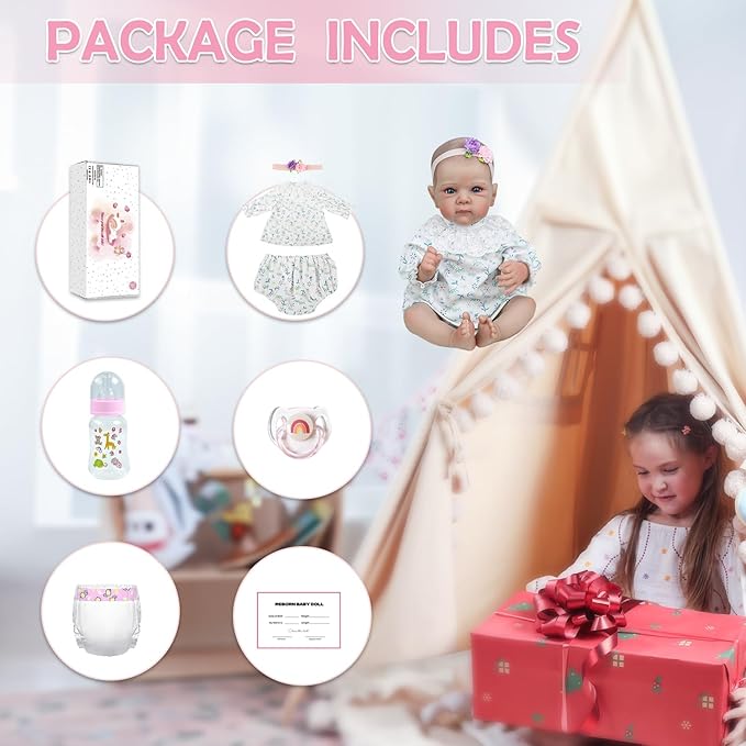 WOOROY Realistic Reborn Baby Dolls, 18 Inch Lifelike Newborn Baby Girl Doll with Soft Body, Real Life Baby Dolls with Accessories Gift Toys for Kids Age 3+
