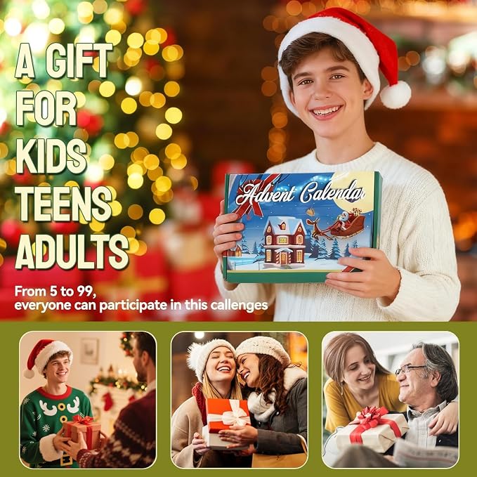 Advent Calendar 2025, Christmas Countdown Calendar Gift Box with 24 Brain Teaser Puzzles, 24 Days Metal & Wood Brain Teaser Puzzles Xmas Countdown Calendar Challenge for Adults Teens Boys Girls