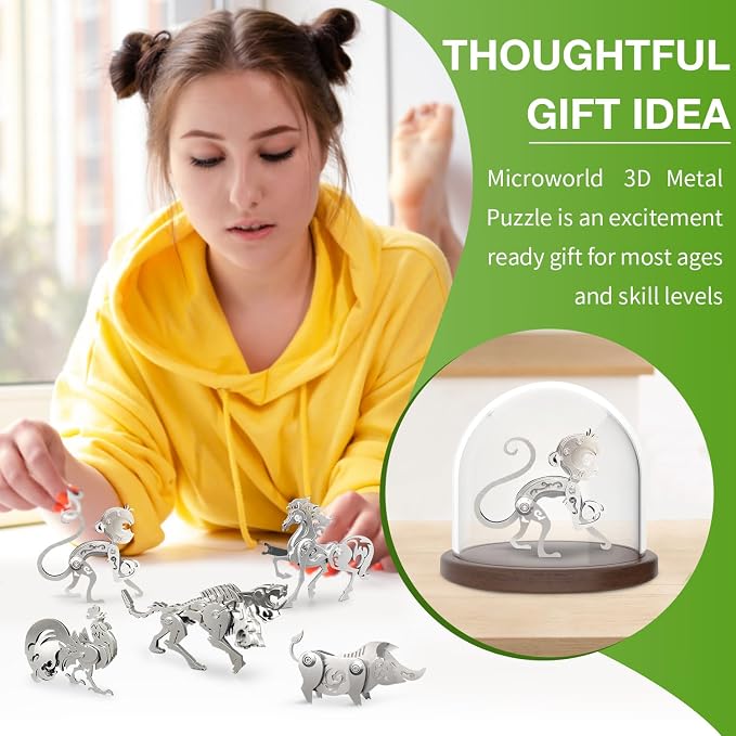 Microworld 3D Metal Model Kits, Mechanical Monkey 3D Metal Puzzles, Steel Warcraft Collection 3D Puzzles for Adults, DIY Animal Brain Teasers Home Decor
