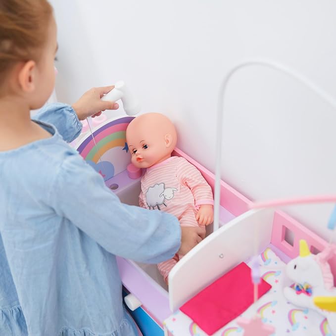 Olivia's Little World 6-in-1 Baby Doll Changing Station with Bedding & Mobile, Pink/Purple | 6 in 1