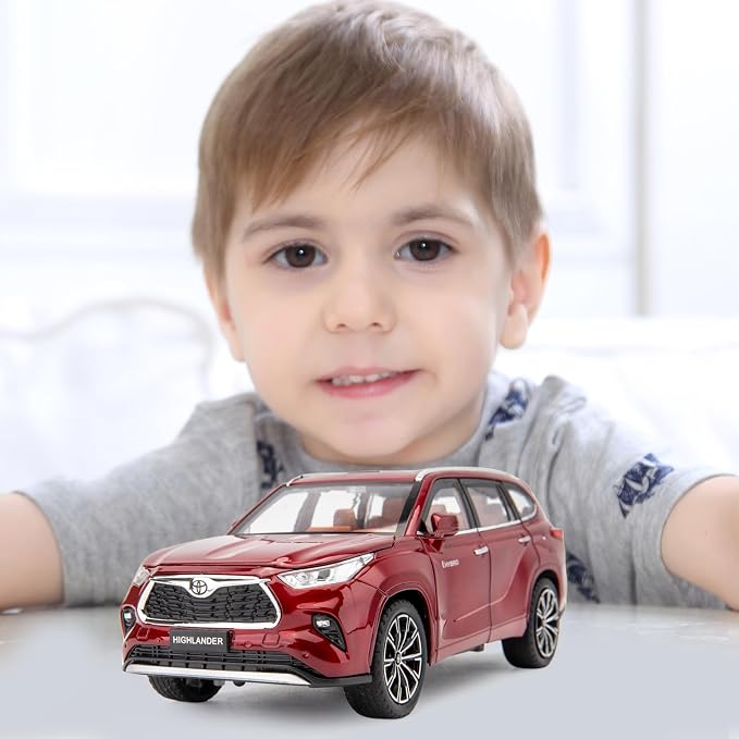 BDTCTK 1/24 Highlander Model Car, Zinc Alloy Pull Back Toy car with Sound and Light for Kids Boy Girl Gift(Red)