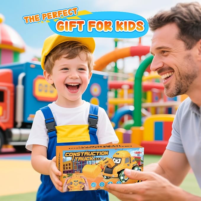 Toyjolka Toddler Remote Control Car with Flashing Light Wheels for 2 3 4 5 6 Year Old Boys Girls, USB Rechargeable Construction Excavator Toy for Toddlers 2-6 Great Birthday Gift Idea for Kids