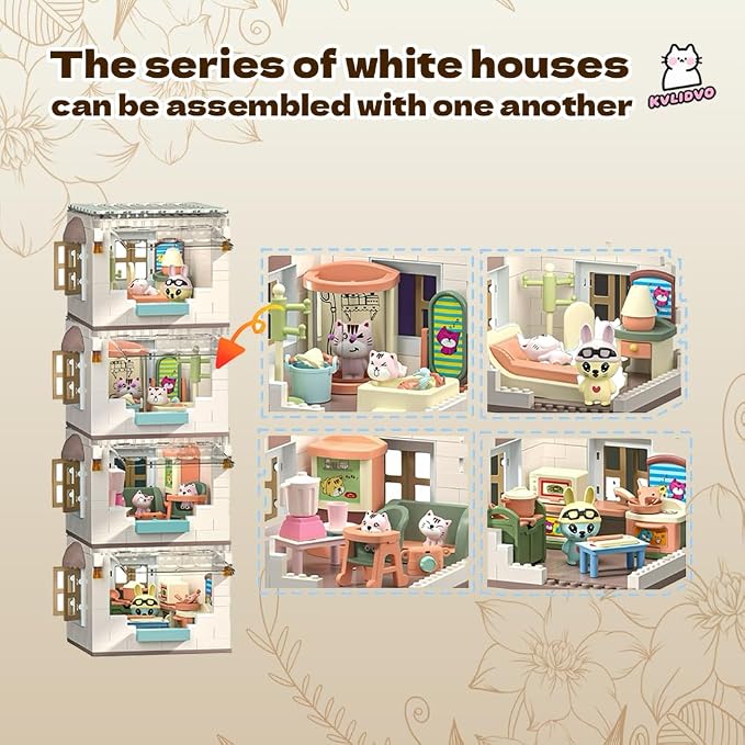 Koko's Cat Town DIY Miniature House Kit, Tiny White House Series Bathroom Building Kit, Dollhouse with 254PCS, Cat Toys Gift for Girls Boys Teens Kids Ages 3+
