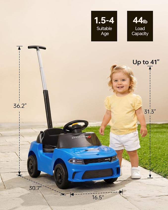 Licensed Dodge Ride on Push Car for Toddlers 1-3 Years with Handle & Music