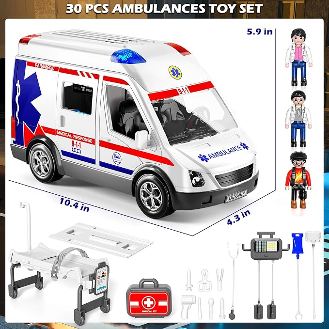 Ambulance Toy for Boys 3 4 5 6 7 8 Years Old : Friction Powered Truck Toys with Light and Sound Gifts for Girls Age 3-12 | Emergency Vehicle Kids Toys | Play & Learn Toy