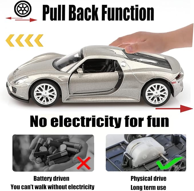 TOKAXI 1/36 Scale Porsche 918 Spyde Diecast Model Cars,Pull Back Vehicles Porsche Toy Cars,Cars Gifts for Boys Girls