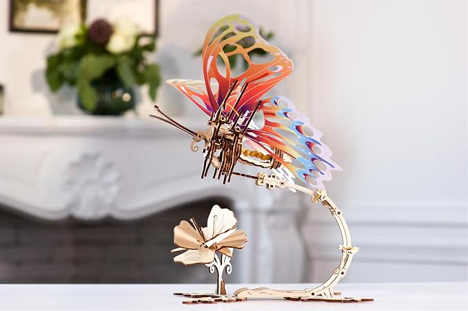 Ugears Wooden 3D Puzzles for Adults - Butterfly Puzzle Mechanical Model Kit - 3D Wood Puzzles Adult Automaton - Kinetic Sculpture Models for Adults to Build Butterfly Kit DIY Miniature Kit - 161 Pcs