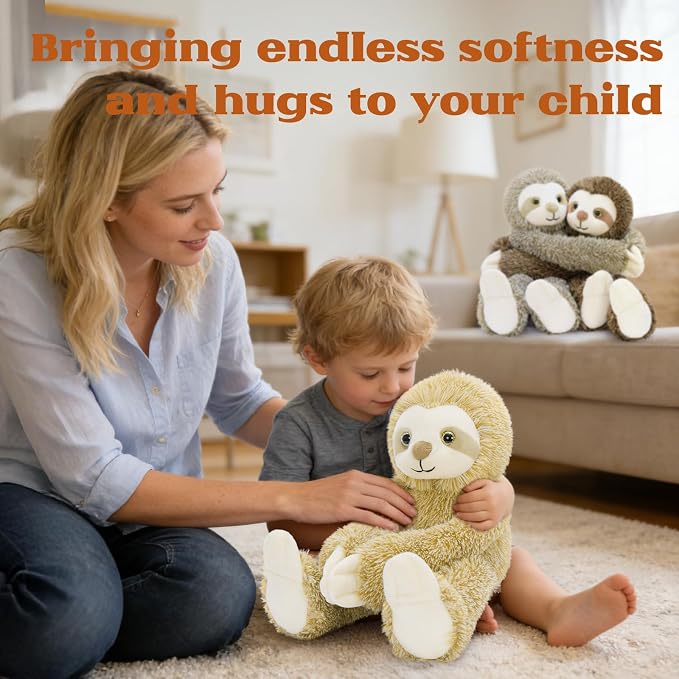 MorisMos 3Pcs Hanging Sloth Stuffed Animal, 16" Three Toed Sloth Plush Toy with Long Hands – Wearable & Huggable, Soft Cuddly Sloth Plushies for Home Decor, Christmas Birthday Gift for Kids Adults