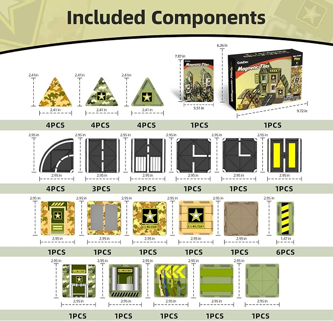 GobiDex Magnetic Tiles Army Toys, Military Magnetic Building Blocks for Kids 3-5 4-8 Girls Boys Toys Age 4-6 6-8, STEM Sensory Army Men Toddler Birthday Gifts for 3+ Year Old Kids Toy
