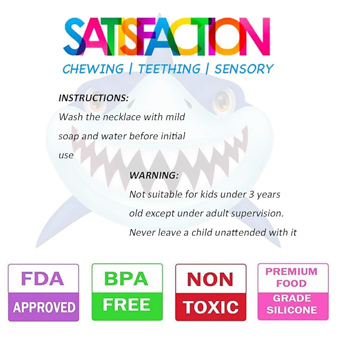 Shark Tooth Chew Necklace for Kids - Chewing Teething Necklace Teether Necklace Chew Toys Teething Toys - Chewing, Autism Sensory Teether Toy (Standard - Normal Chewer)