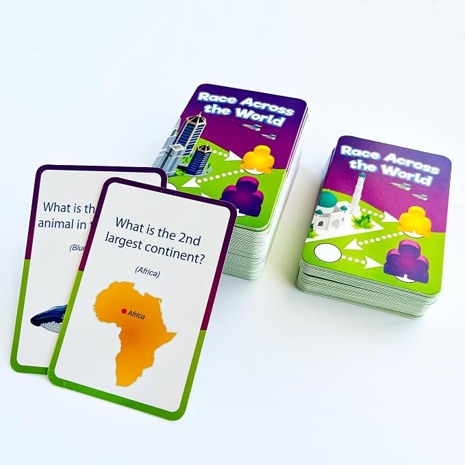 QUOKKA Board Game for Kids 8-12 - Learning, Educational Card Games for Ages 6-8 - Indoor, Outdoor Activity for Teens, Adults, Family - Geography, World 100 Question Cards with Top Facts