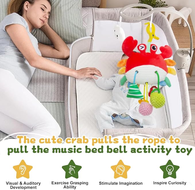 Car Seat Baby Toys 0-6 Months,Stroller Toy,Babies Infant Sensory Carseat Hanging Toy Gym with Squeaker, Crinkle, Rattle, Mirror & Teether| Soft Plush,Babies Gift 0-3-6-12 Months Boy Girl