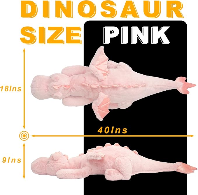YOUBLEK 40In 5Lb Weighted Stuffed Animals,Cute Plush Dragon,Weighted Stuff Dinosaur Toy for Kids Adult Gift or Decoration (5lb, Pink)