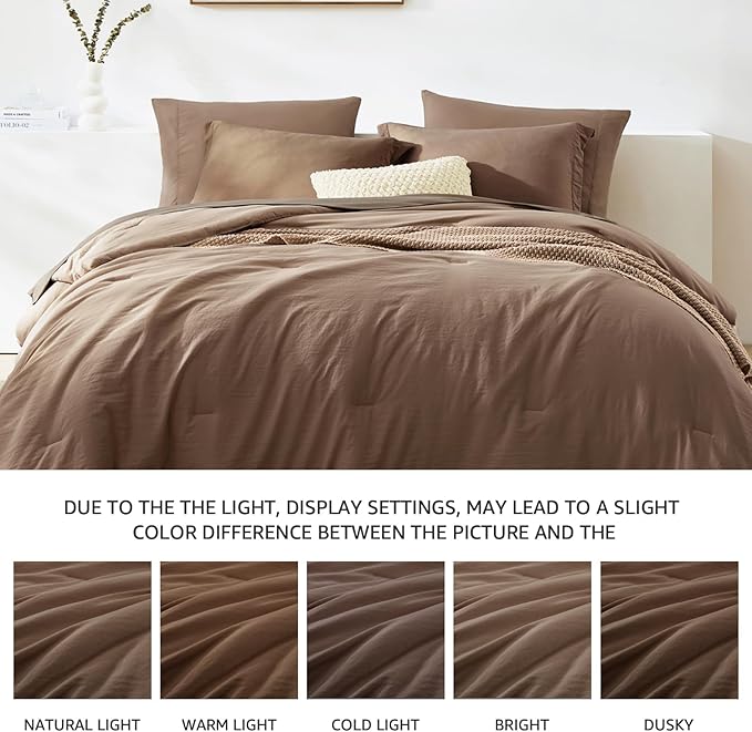 WRENSONGE King Size Comforter Set- 7 Pieces Soft Brown Bed in a Bag King with Fitted Sheet, Flat Sheet, 2 Pillow Shams, and 2 Pillowcases-Warm Bedding Sets for All Season