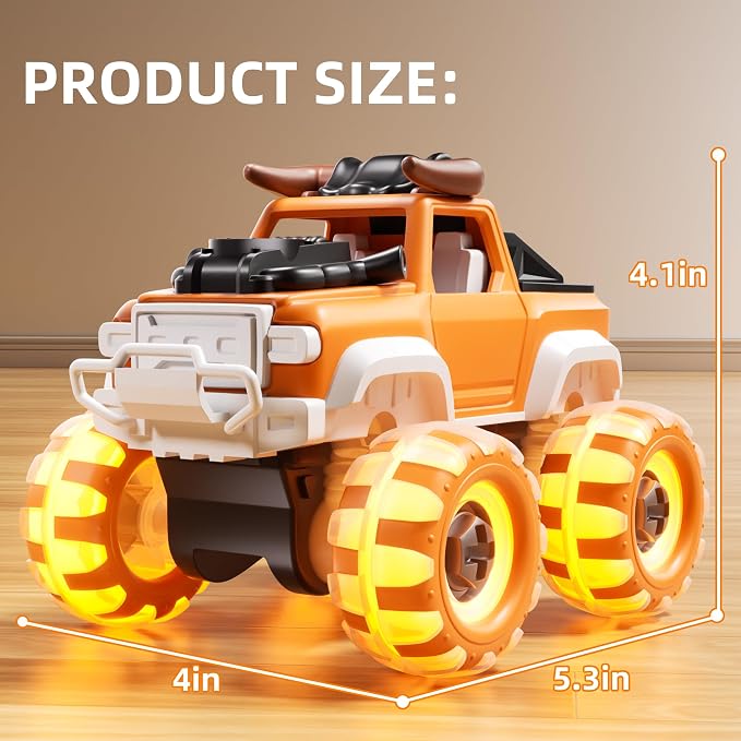 3 Pack Monster Truck Toys with Light Up Wheels, Take Apart Car Toys for Toddlers Kids Boys Age 3 4 5 6 7 8 Years Old