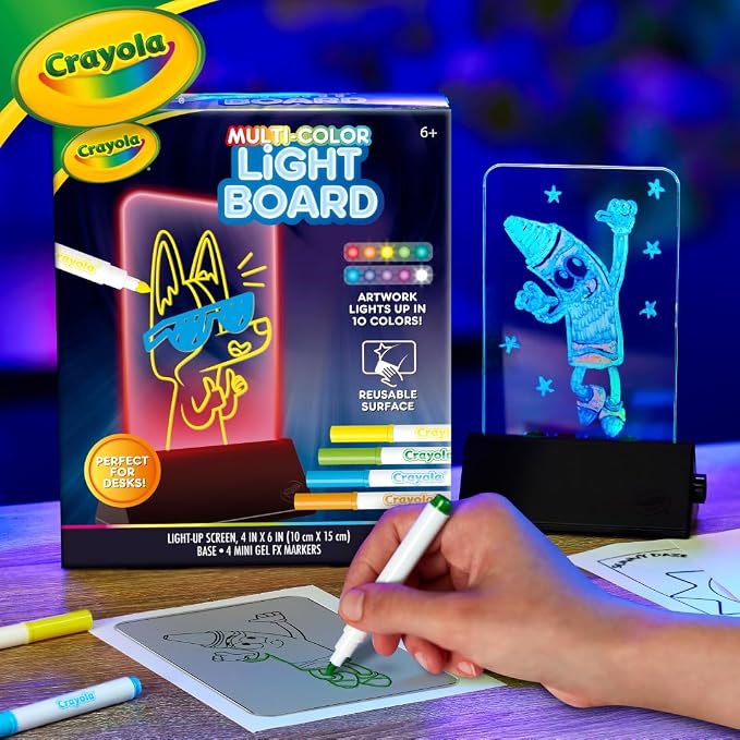 Crayola Multi-Color Light Board, Light Up Drawing Toy, Desk Toy, Doodle Pad, Glow Art, Gifts, Toys Boys & Girls, Ages 6, 7, 8