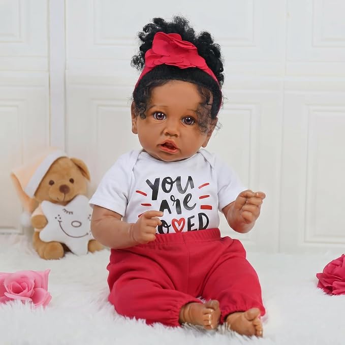 KSBD Realistic Reborn Baby Doll Black Girl – 20 Inch Lifelike Real Life African American Newborn Doll with Soft Body Gift Set for Kids Age 3+