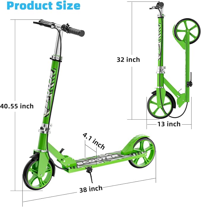 Scooters for Kids 8-12, Teens & Adults - Lightweight, Foldable, 8-Inch Big Wheels, Hand Brake & Bell, 4 Adjustable Height Levels, 240 lbs Max Load, Perfect for School, Campus and Park Rides