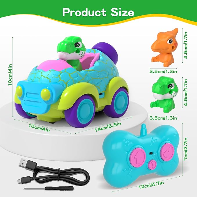 Remote Control Car for Toddlers, Dinosaur Toys for Ages 2-4 | Built-in Light & Music, Rechargeable RC Car Birthday Gifts for 2 3 4 Year Old Boys Girls