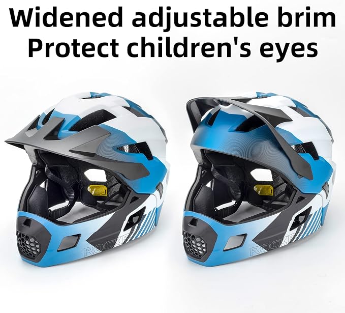 ROCKBROS Kids Full Face Helmet Kids Bike Helmets Lightweight Toddler Mountain Bike Helmet Detachable for MTB BMX Skating Cycling Scooter Safety Bicycle Helmets for Youth Child Boys Girls Ages 3-16