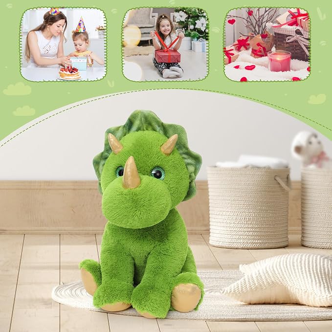 Muiteiur 24.4 Inch Dinosaur Stuffed Animal, Giant Triceratops Stuffed Animal, Soft Dinosaur Plush Toy,Gift for Kids Boys Girls,Green