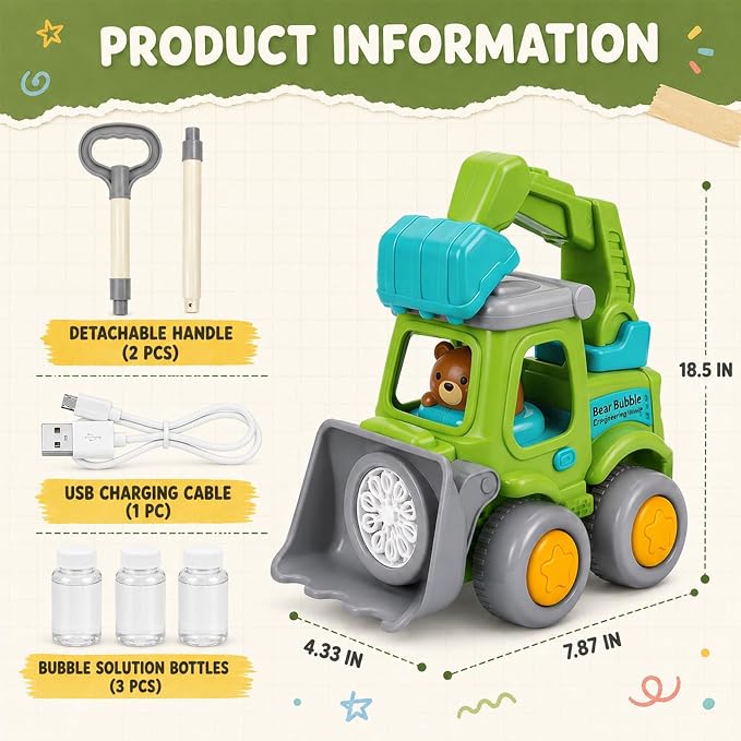 Automatic Bubble Machine for Toddlers,Construction Truck Bubble Lawn Mover W/Light,Bubble Maker Blower Toys for 3 4 5 6 Year Old Boy Girl Kids,Summer Outdoor Pool Backyard Toys for Birthday Party