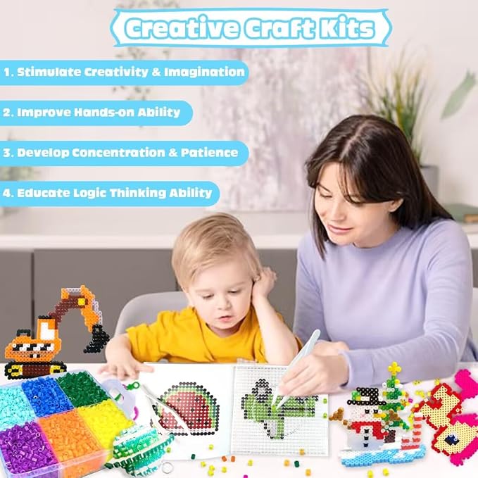 11000 Fuse Beads Kit - 20 Colors 5mm Bead Craft Set with Storage Box, Pegboard, Ironing Paper and Accessories, Arts and Crafts Kits for Kids Age 5+ Christmas Birthday DIY Craft Gift for Girls & Boys