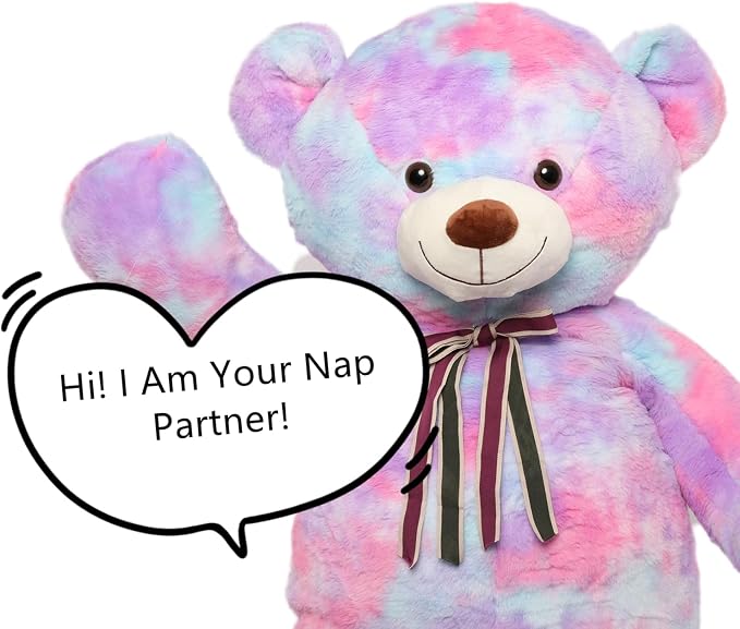 Tezituor Big Teddy Bear,Giant Rainbow Purple Teddy Bear Stuffed Animal,59 Inches Soft Plush Bear Toys,Girlfriend Baby Shower Life Size Bears Gifts for Valentines,Christmas,Birthday 5 Feet