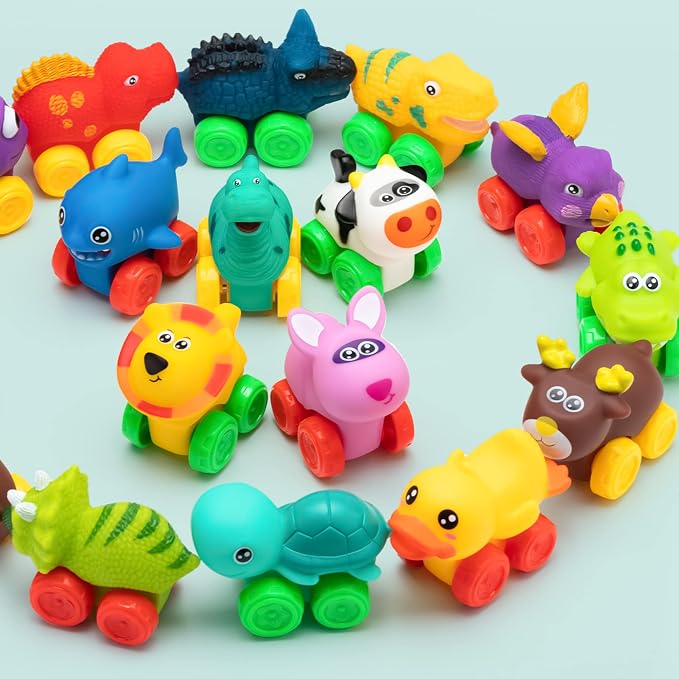 JOYIN Animal Cars, Soft Rubber Car Set Toy, Baby Mini Vehicles, Bath Toy Car for Boys and Girls, Summer Beach and Pool Activity Gift, Party Favors for Kids