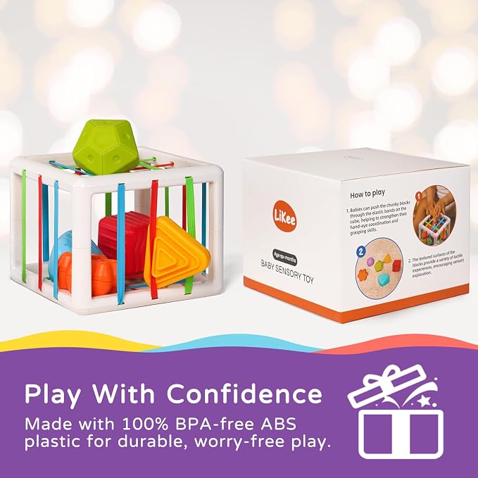 LiKee Montessori Toys for 1 Year Old Multi Sensory Shapes, Toddler Developmental Learning Birthday Gifts, Baby Toys 12+ Months (Activity Cube)
