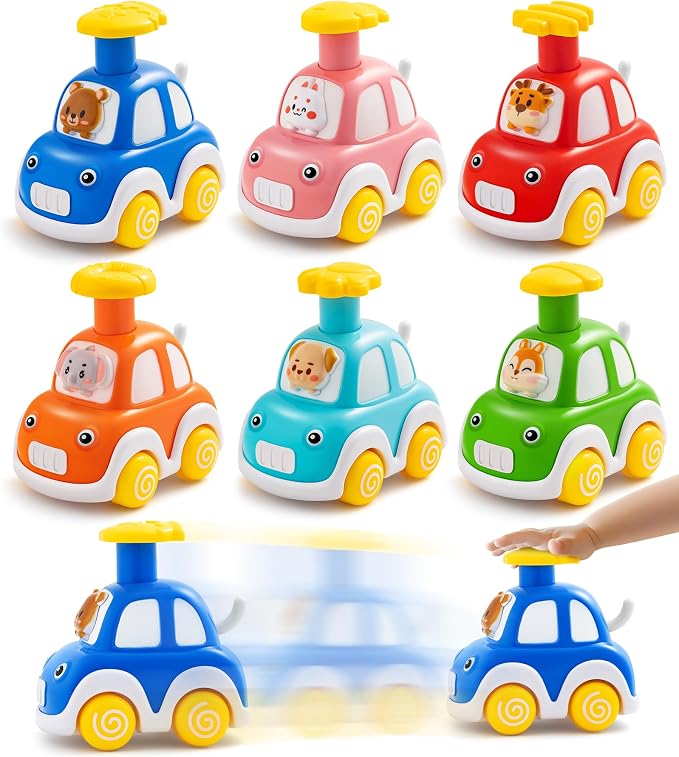 TooyBing Press and Go Car Toys for Toddlers 1-3, 6 Pack Animal Baby Car Toys for 1 2 Year Old Boy, Push Go Friction Vehicle Toys for Infants 12-18 Months, One First Birthday Gifts for Boys Girls