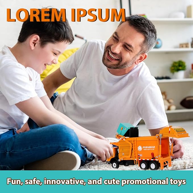 FUBARBAR Truck Toy Model – 1:43 Diecast Metal Garbage Recycling Waste Transport Truck with Trash Bin, Pull Back Model Car Toy for Kids 4-6 Age Boys Birthday Gift (Orange)