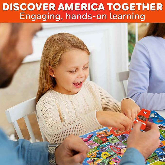 QUOKKA Magnetic Puzzles for Kids Ages 4-6 - Realistic USA Map Puzzles for Toddlers 3-5 - Montessori Educational Toys for 2-4 Years Old - United States Geography Learning Games for Kids 5-8