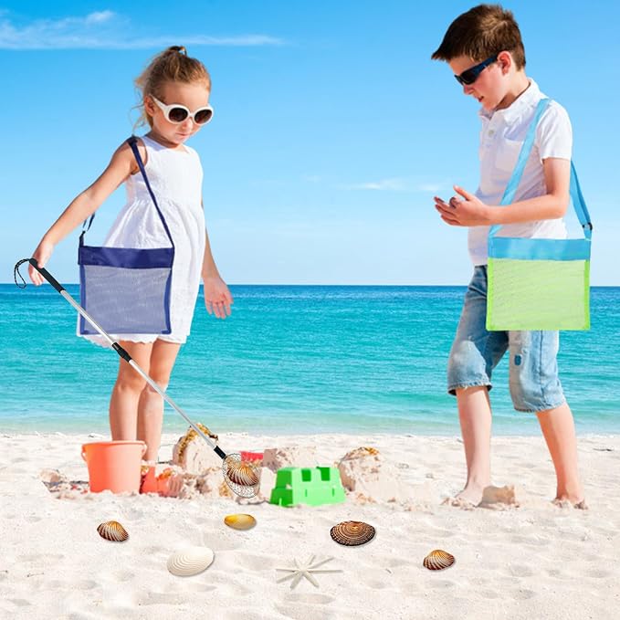6Pcs Beach Sand Sifter, Adjustable Shark Teeth Sifter Shell Shovel Rock Scooper with Shell Collecting Bag- Beach Scoop Shovel and Sifter Tool for Picking Up Shells Beachcombing & Rock Hunting